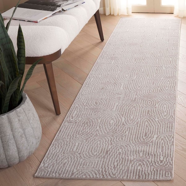 Bayside 2 ft. x 8 ft. Ivory/Light Brown Solid Geometric Runner Rug