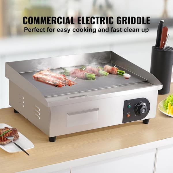 Commercial Electric Griddle, 21in. 1600W Countertop Flat Top Grill, Stainless Steel Teppanyaki Grill with Cooking Plate