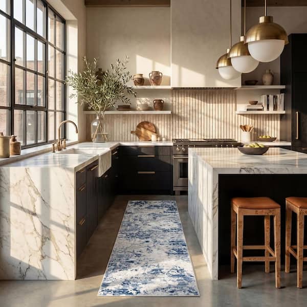 Amelia Navy/Gray 2 ft. x 8 ft. Distressed Abstract Runner Rug