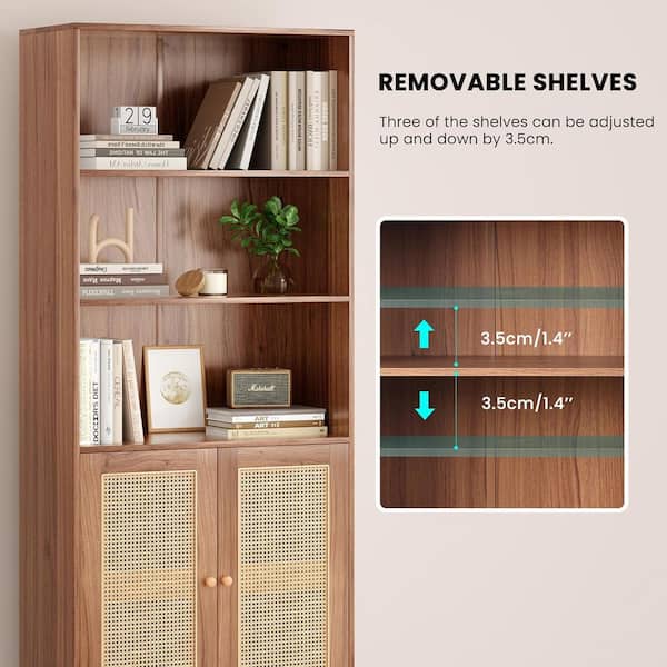 Dovelina 71 in. Tall Brown Wood 5 Shelf Standard Bookcase with