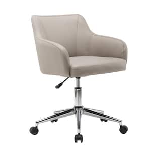 Beige Polyester Swivel Office Chair with Arms for Home, Adjustable Height