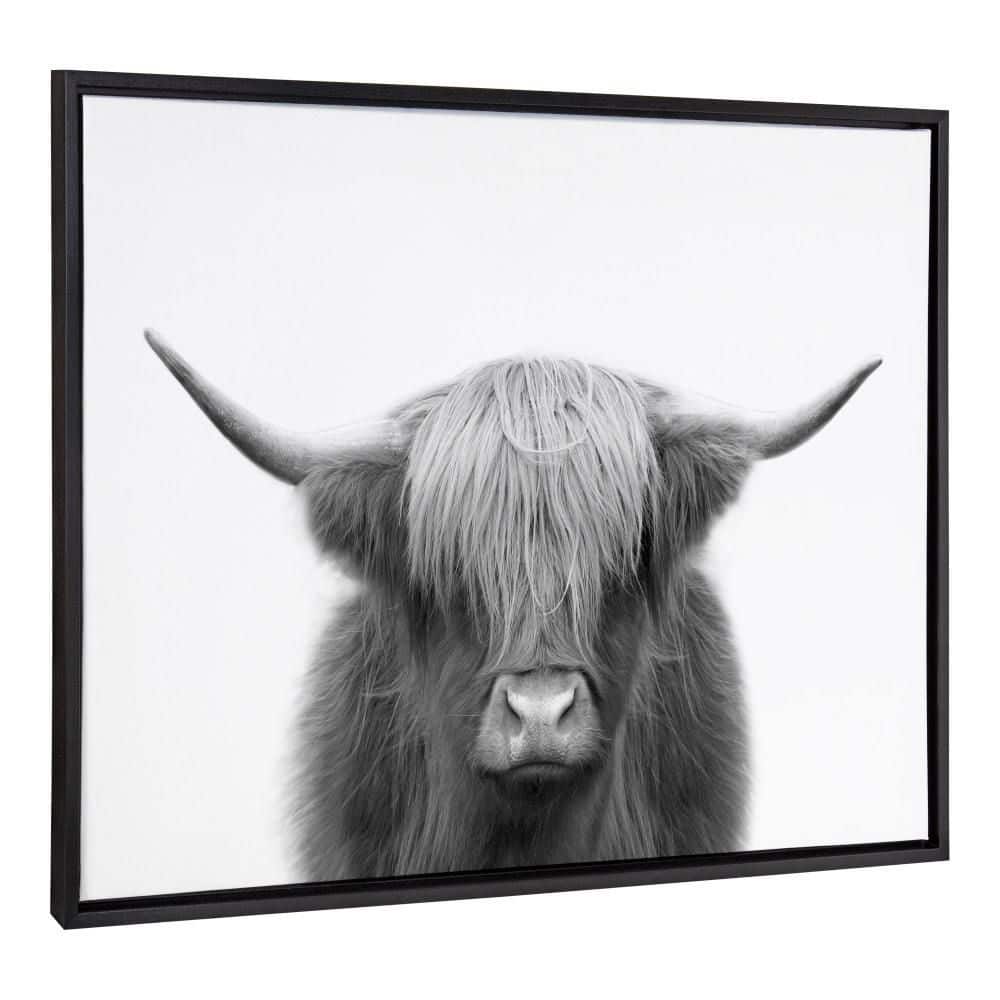 Hey Dude Highland Cow Black and White Canvas Wall Art