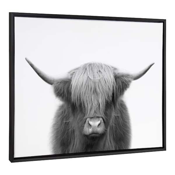 Kate and Laurel Sylvie Hey Dude Highland Cow BW by The Creative Bunch Studio Framed Art Print 28 in. x 38 in.