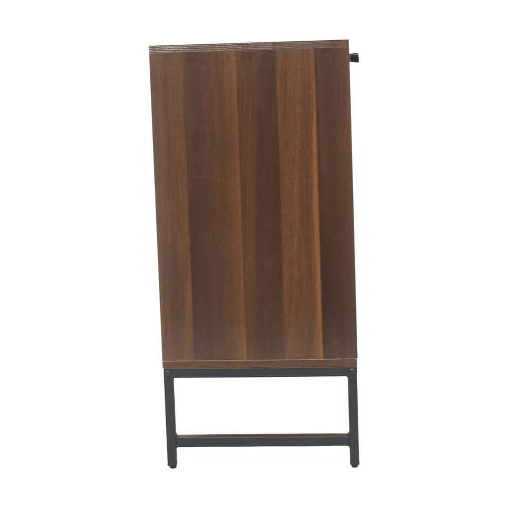 Dark Brown MDF and Rattan 2-Door Office Cabinet with Adjustable Shelving