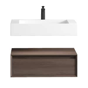 Alysa 30 in. W. x 20 in. D x 23 in. H Single Sink Floating Bath Vanity in Red Oak with White Acrylic Top