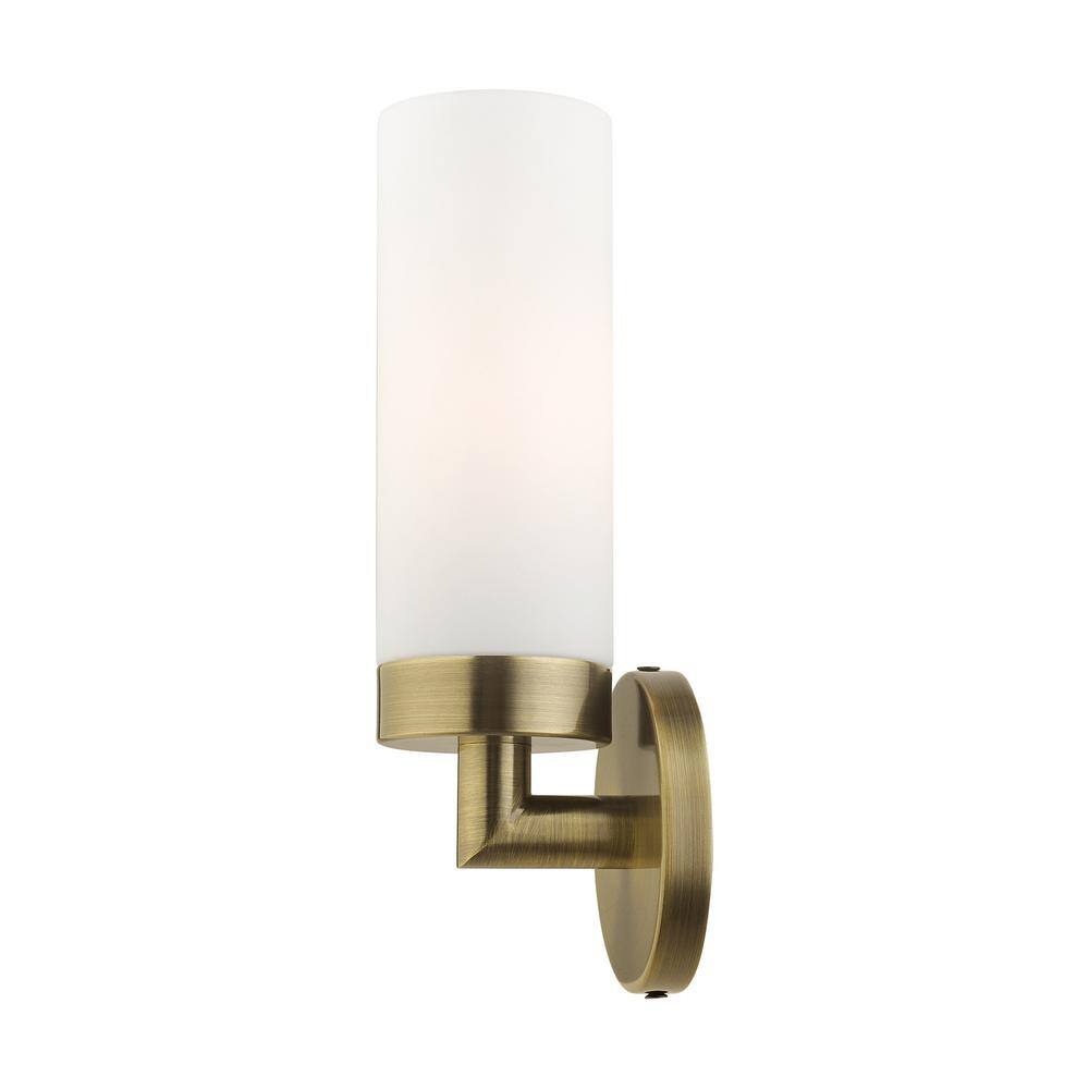 Antique Brass Outdoor Dimmable Wall Sconce with Satin Opal White Glass