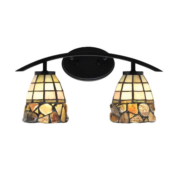 Unbranded Siena 18.25 in. 2-Light Vanity Light Matte Black with Cobblestone Art Glass Shades