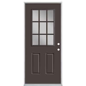 36 in. x 80 in. 9 Lite Willow Wood Left Hand Inswing Painted Smooth Fiberglass Prehung Front Door with No Brickmold