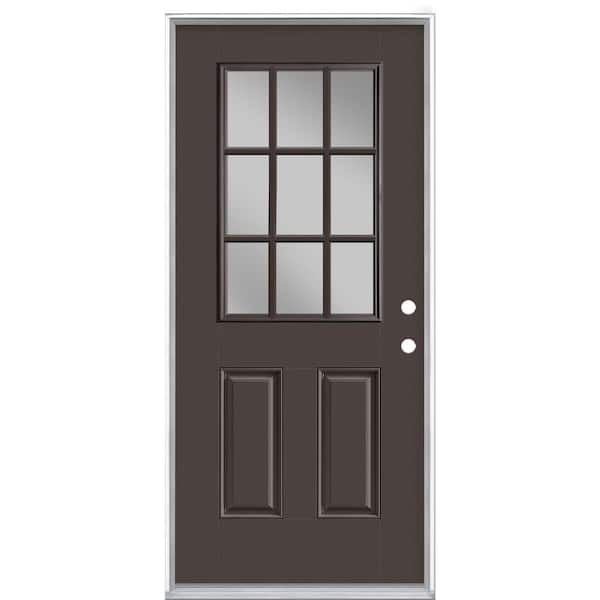 Masonite 36 in. x 80 in. 9 Lite Willow Wood Left Hand Inswing Painted Smooth Fiberglass Prehung Front Door with No Brickmold