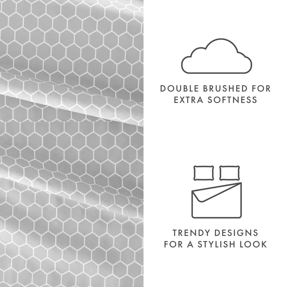 California King Gray Honeycomb Pattern Microfiber Sheet Set