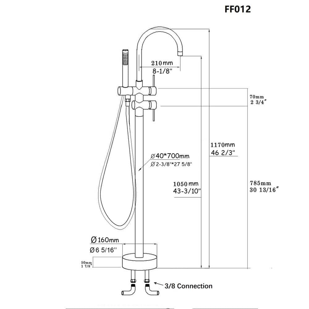 Chrome Freestanding Bathtub Faucet with Handheld Shower