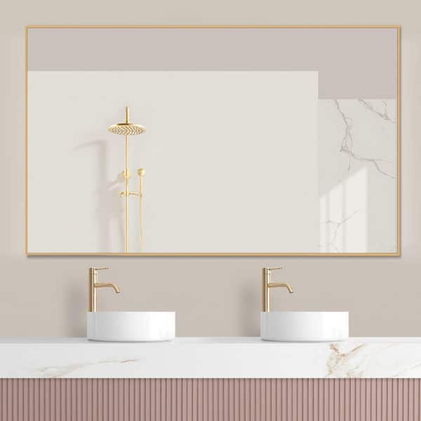 Unbranded 35 in. W x 59 in. H Large Rectangular Steel Framed Dimmable Wall Bathroom Vanity Mirror in Black