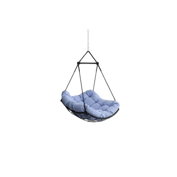 4 ft. Chain Free Standing Outdoor Indoor Hanging Aluminium Hammock Chair with Matching Pillow in Blue