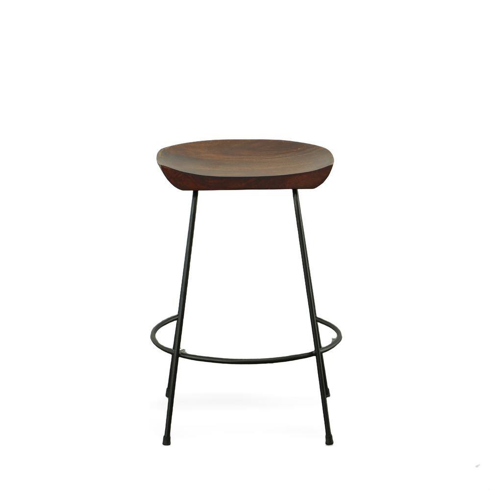 Chestnut Black 24.5" Industrial Wood Metal Saddle Counter Stool