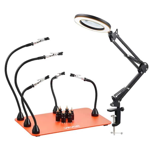 Magnetic Helping Hands Soldering Station, Third Hand Soldering Tool-3X LED Magnifying Lamp and 5 Flexible Arms, Cordless