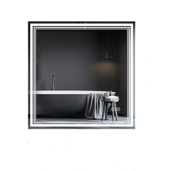 JimsMaison 36 in. W x 36 in. H Square Frameless Anti-Fog Wall Mounted Bathroom Vanity Mirror in Silver