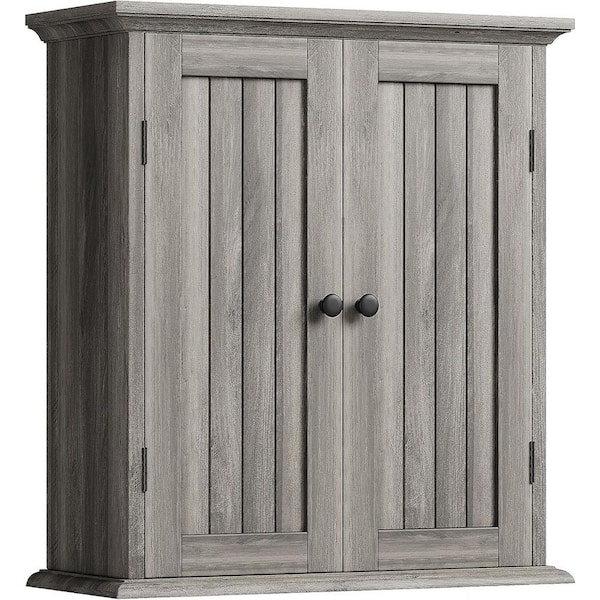 21.1 in. W x 24 in. H Wood Rectangular Retro Grey Surface Mount Medicine Cabinet without Mirror