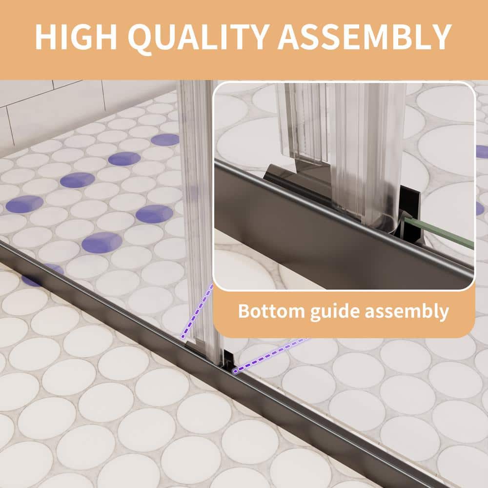 60 x 72 Matte Black Sliding Shower Door with Clear Glass