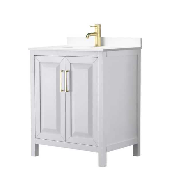 Wyndham Collection Daria 30 in. W x 22 in. D x 35.75 in. H Single Sink Bath Vanity in White with White Cultured Marble Top