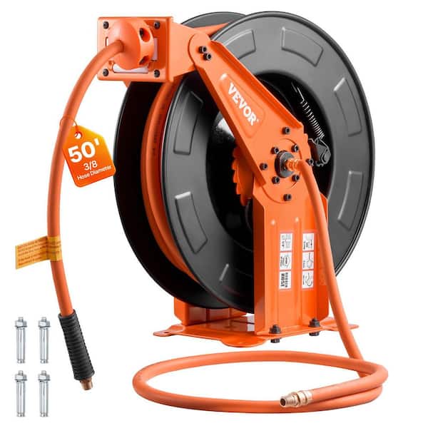 Retractable Air Hose Reel, 3/8 in. x 50 ft. Rubber Air Hose Max 300PSI, Auto Rewind Air-Compressor Hoses Reel