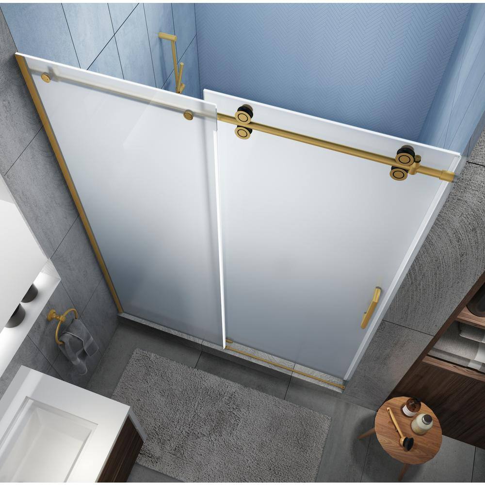 Langham XL Brushed Gold Frameless Sliding Shower Door with Frosted Glass