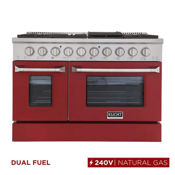 Kucht 48 in. 6.7 cu. ft. Double Oven Dual Fuel Range with Gas Stove and Electric Oven with Convection Oven in. Stainless Steel
