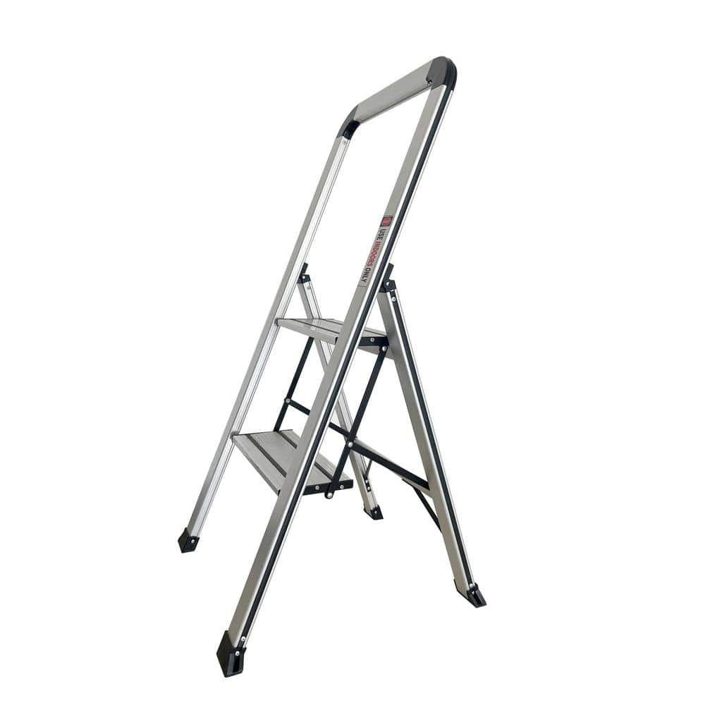 Maocao Hoom Folding 92 Ft Reach 2 Step High Back Aluminum Step Stool 225 Lbs Load Capacity 9035