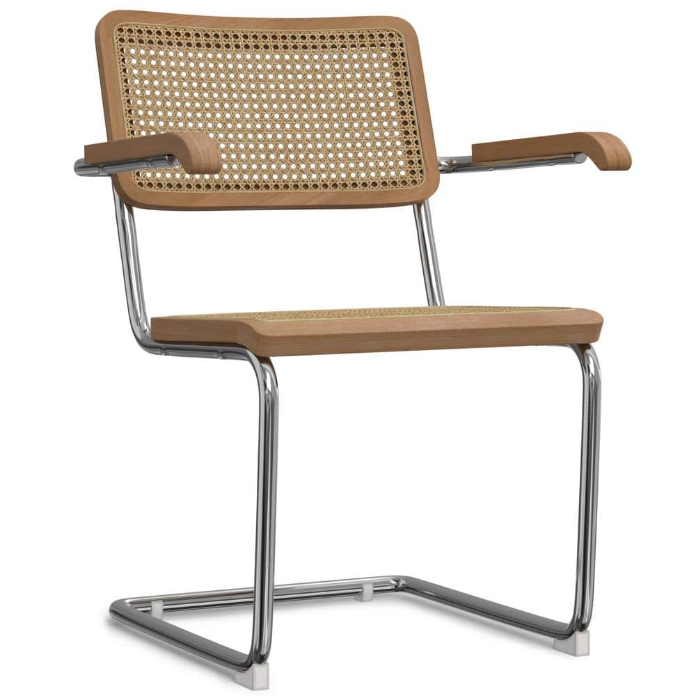 Natural Brown Rattan and Cane Arm Chair with Chrome Legs