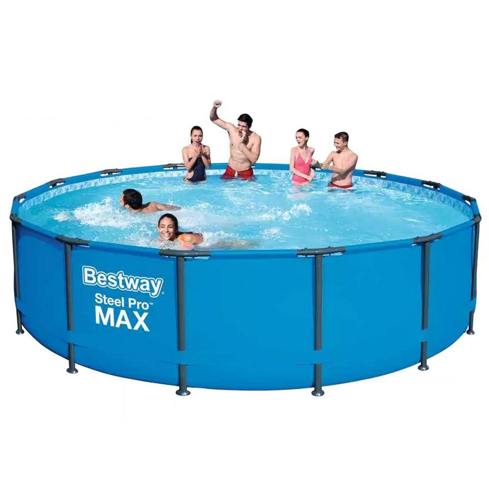 Bestway 14 ft. Round 42 in. Metal Steel Pro Max Frame Pool Set 56948E ...