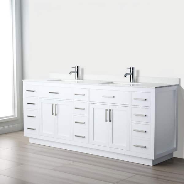 Beckett TK 84 in. W x 22 in. D x 35 in. H Double Bath Vanity in White with Carrara Cultured Marble Top