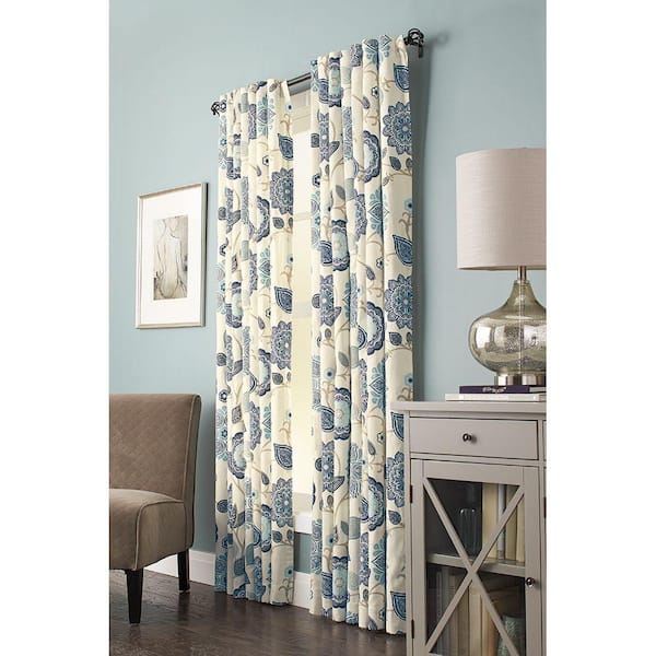 Home Decorators Collection Indigo Floral Back Tab Room Darkening Curtain - 54 in. W x 84 in. L