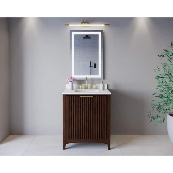 Palmilla 30 in. Single Freestanding Dark Walnut Bath Vanity with White Cultured Marble Top