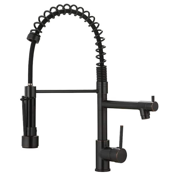 19.49 in. H Commercial Single Handle Pull Down Sprayer Kitchen Sink Faucet in Oil-Rubbed Bronze with 360 ° Spout Swivel