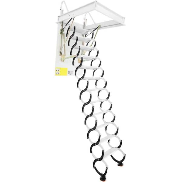 12 Steps Pull Down Attic Ladder, Wall-Mounted Retractable Folding Stairs with Pull Rod 660 lbs. Capacity