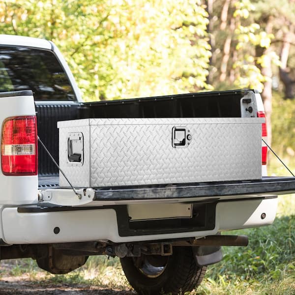 Heavy Duty Aluminum Truck Bed Tool Box, Diamond Plate Tool Box with Side Handle and Lock Keys, Truck Tool Box