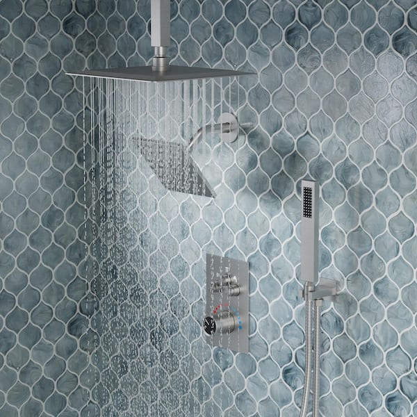 YAWWALK Triple Handle 7-Spray Patterns 12 in. Ceiling Mount