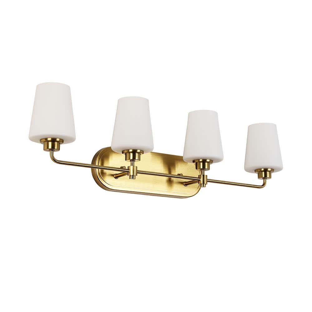 30.75 in. W 4-Lights White Plus Gold Vanity Light with White Glass