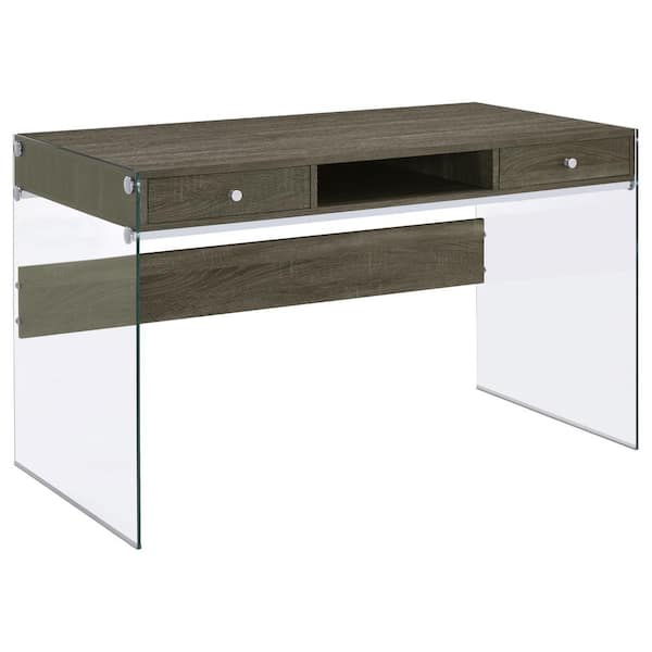 Coaster Weathered Grey Writing Desk with Glass Sides