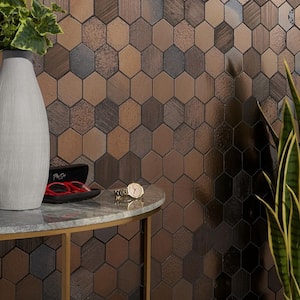 Deco Lava Hex Bronze Mix 12.83 x 10.23 in. Metallic Lava Stone Floor and Wall Mosaic Tile (0.86 sq. ft./Each)