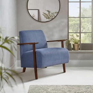 Chantelle Blue Corduroy Fabric Upholstery Solid Wood Accent Arm Chair