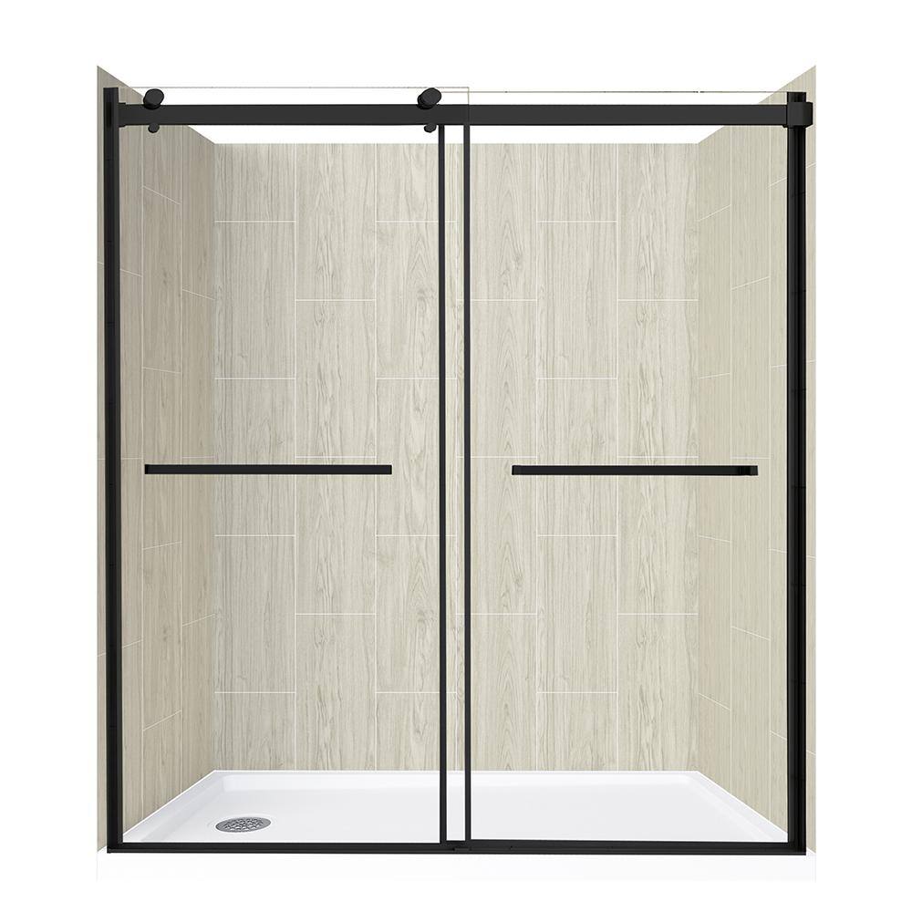 Lagoon Dbl Roller 60 in L x 30 in W x 78 in H Left Drain Alcove Shower Stall Kit in Driftwood and Matte Black Hardware price history on PriceWatchPro
