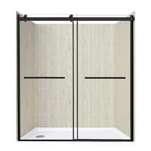 Lagoon Dbl Roller 60 in L x 30 in W x 78 in H Left Drain Alcove Shower Stall Kit in Driftwood and Matte Black Hardware