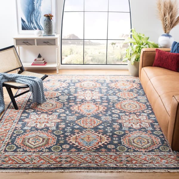 Samarkand 10 ft. x 14 ft. Red/Blue Tribal Geometric Area Rug