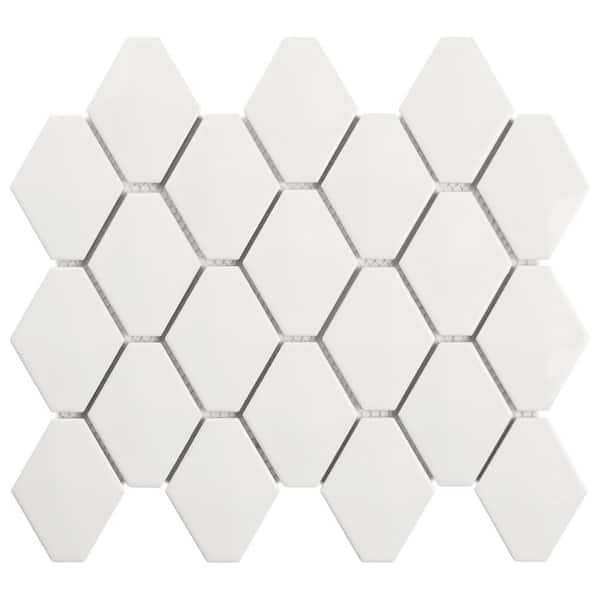 Ivy Hill Tile Medley Diamond Cloud White 4 in. x 0.39 in. Glossy Ceramic Mosaic Wall Tile Sample