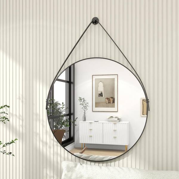 Dracelo 21.6 in. W x 6.3 in. D x 24 in. H Walnut Bathroom Mirror