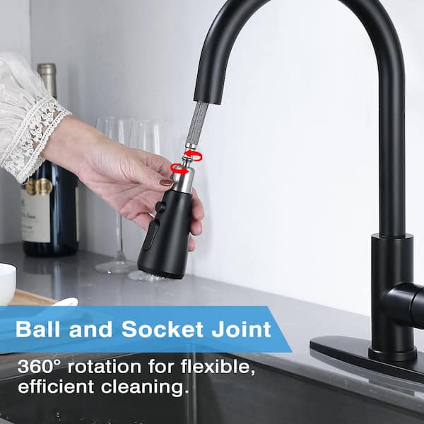 Modern 3 Spray Mode Single-Handle Pull-Down Sprayer Kitchen Faucet with Lead-free in Stainless Steel Matte Black