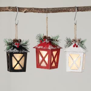 5.5 in. Lighted Lantern Ornament - Set of 3, Multicolored Christmas Ornaments