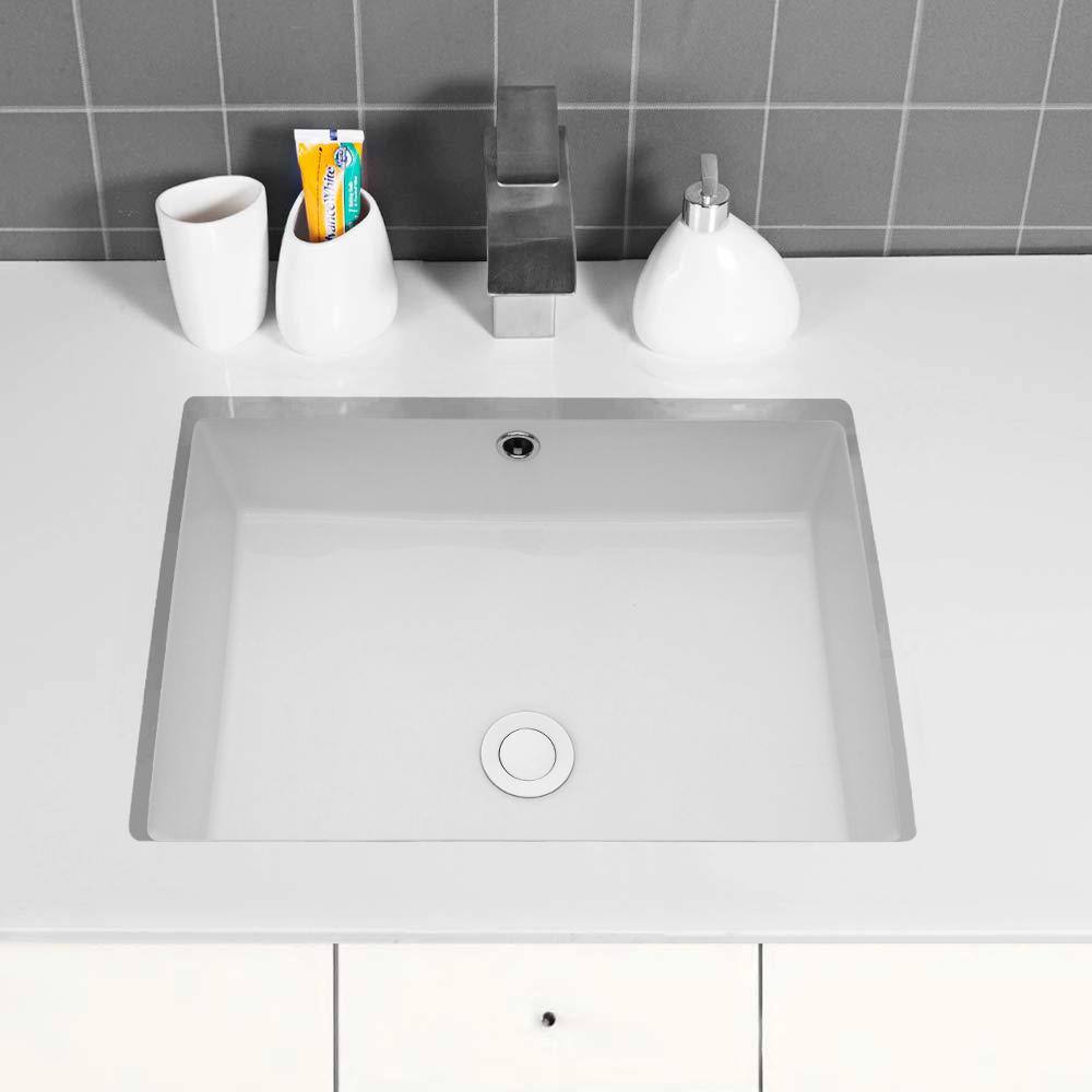 22" White Ceramic Rectangular Undermount Bathroom Sink with Overflow