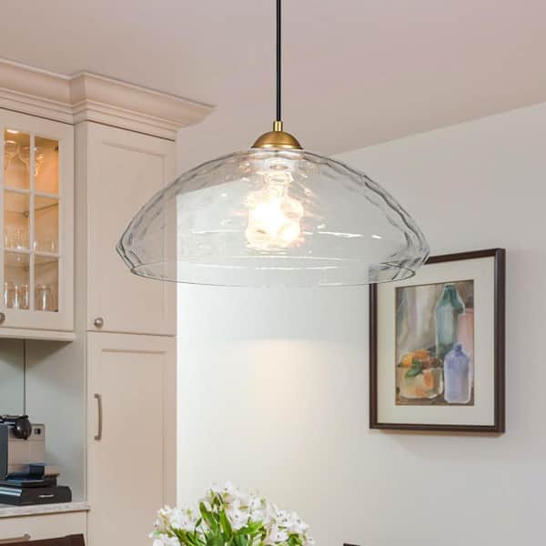 Owen Modern Industrial 1-Light 14.6 in. Gold Dome Pendant Light with Hammered Water Glass