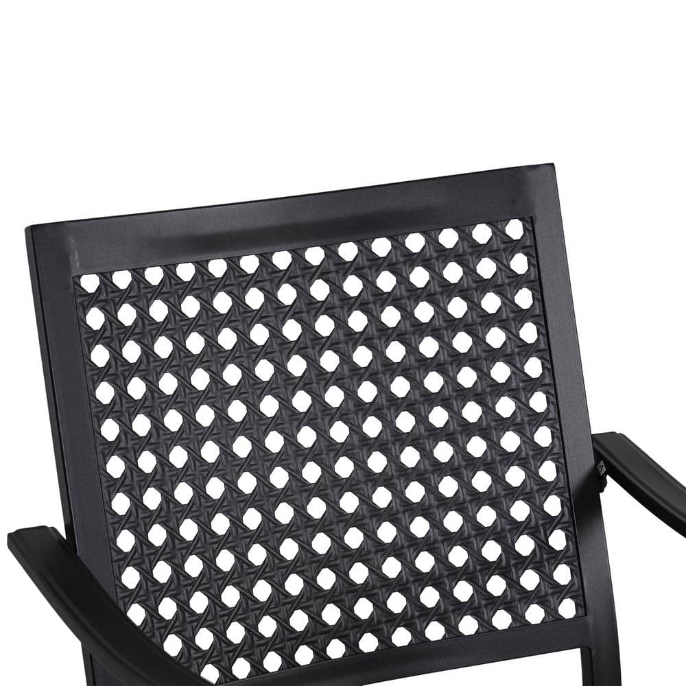 Black Steel Stackable Arm Dining Chairs (Set of 2)